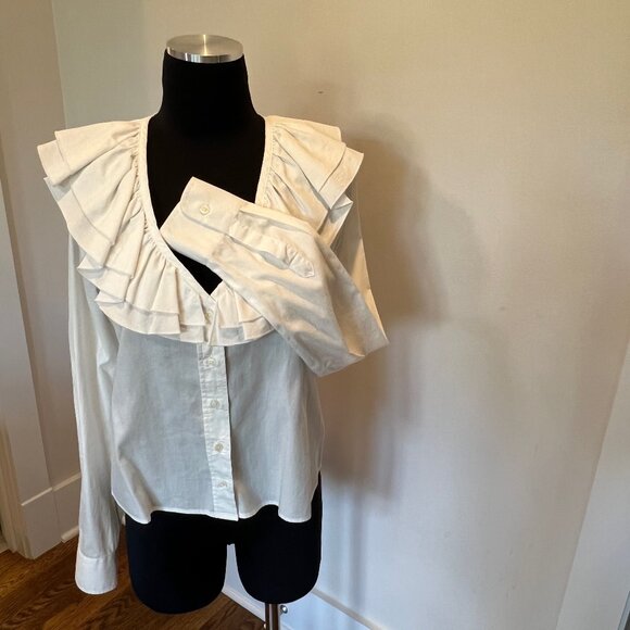 The Shirt Amalia ruffle neck white ruffle button up sz S - Picture 7 of 14